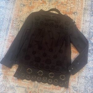 J Crew HiLo Black Eyelet Lace Women's Top